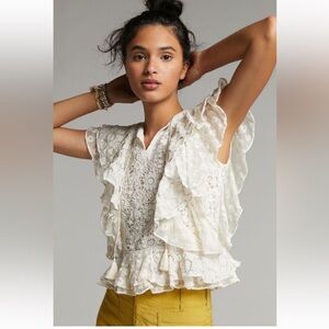 NWT Anthropologie size XL ruffle lace blouse in ivory